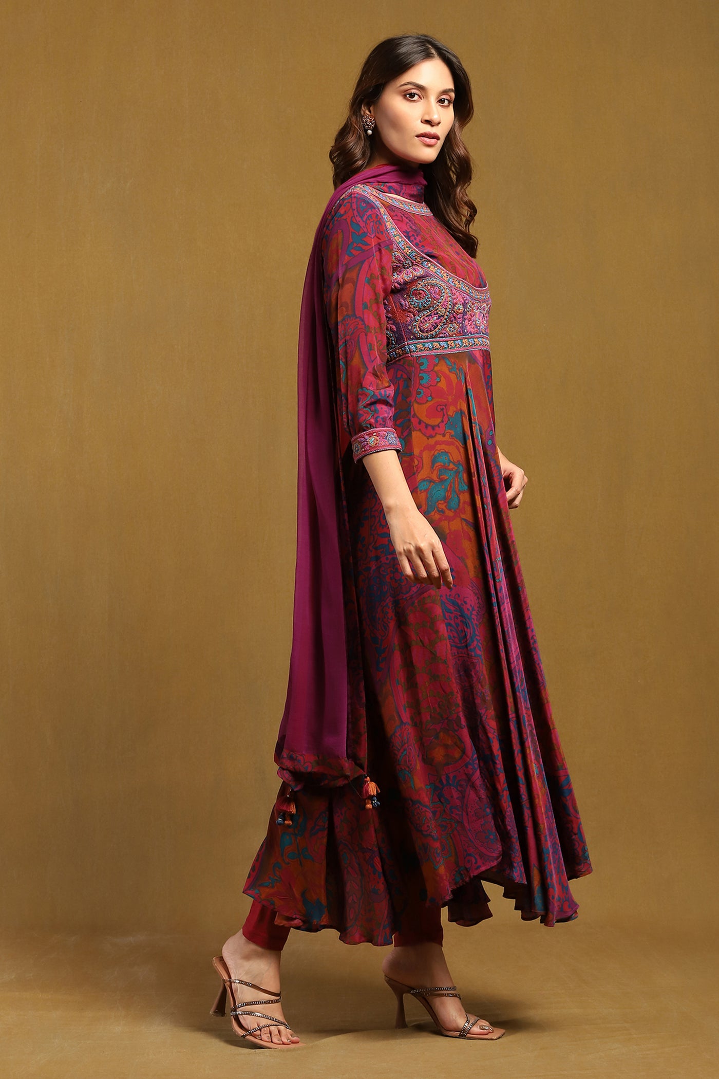 Ritu Kumar Pink Dewey Kurta With Leggings And Dupatta indian designer wear online shopping melange singapore
