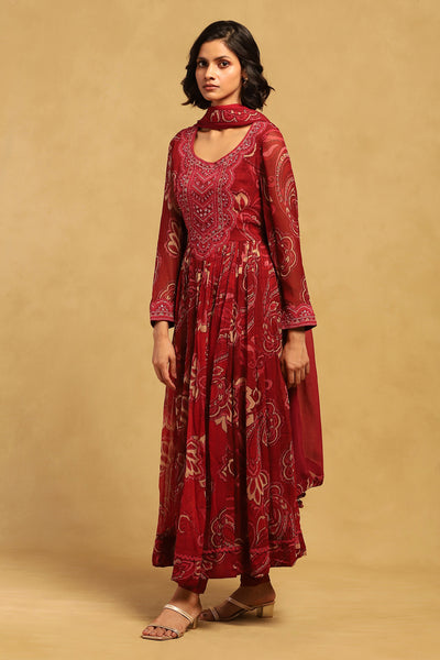 Ritu Kumar Red Fatema Kurta With Churidar And Dupatta indian designer wear online shopping melange singapore
