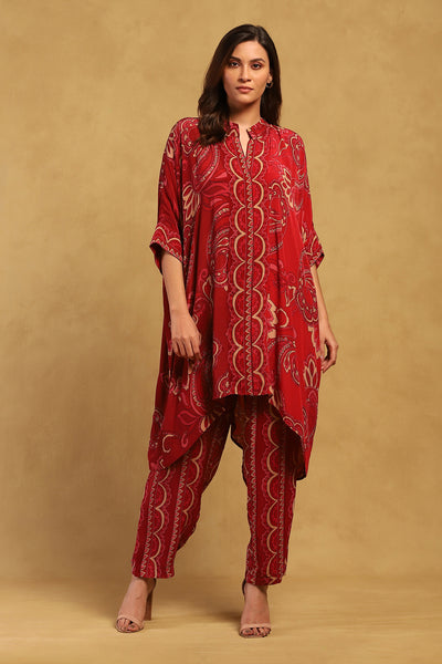 Ritu Kumar Red Fatema Shirt With Pant Co-Ord Set indian designer wear online shopping melange singapore