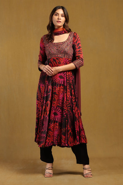 Ritu Kumar Red Hriday Kurta With Pant And Dupatta indian designer wear online shopping melange singapore