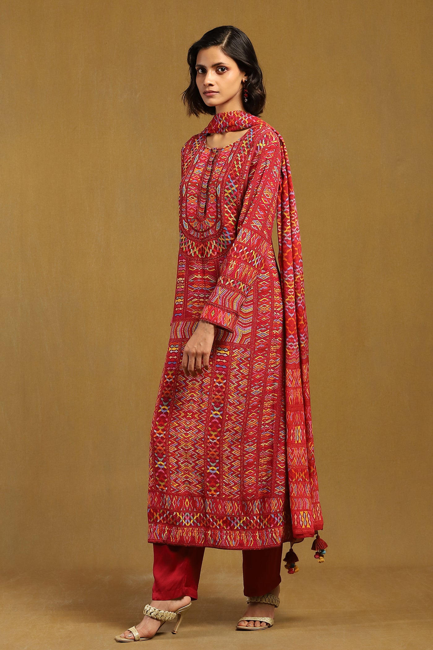 Ritu Kumar Red Peru Kurta With Pant And Dupatta indian designer wear online shopping melange singapore