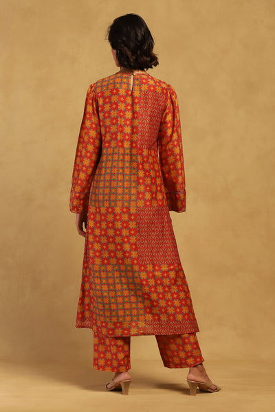 Ritu Kumar Red Phulkari Kurta With Palazzo And Dupatta indian designer wear online shopping melange singapore