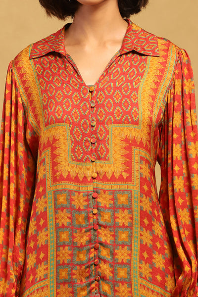 Ritu Kumar Red Phulkari Shirt indian designer wear online shopping melange singapore