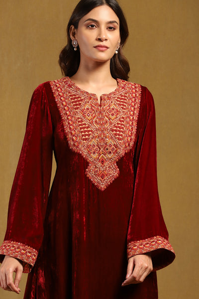 Ritu Kumar Red Pushp Kurta With Pant And Dupatta indian designer wear online shopping melange singapore