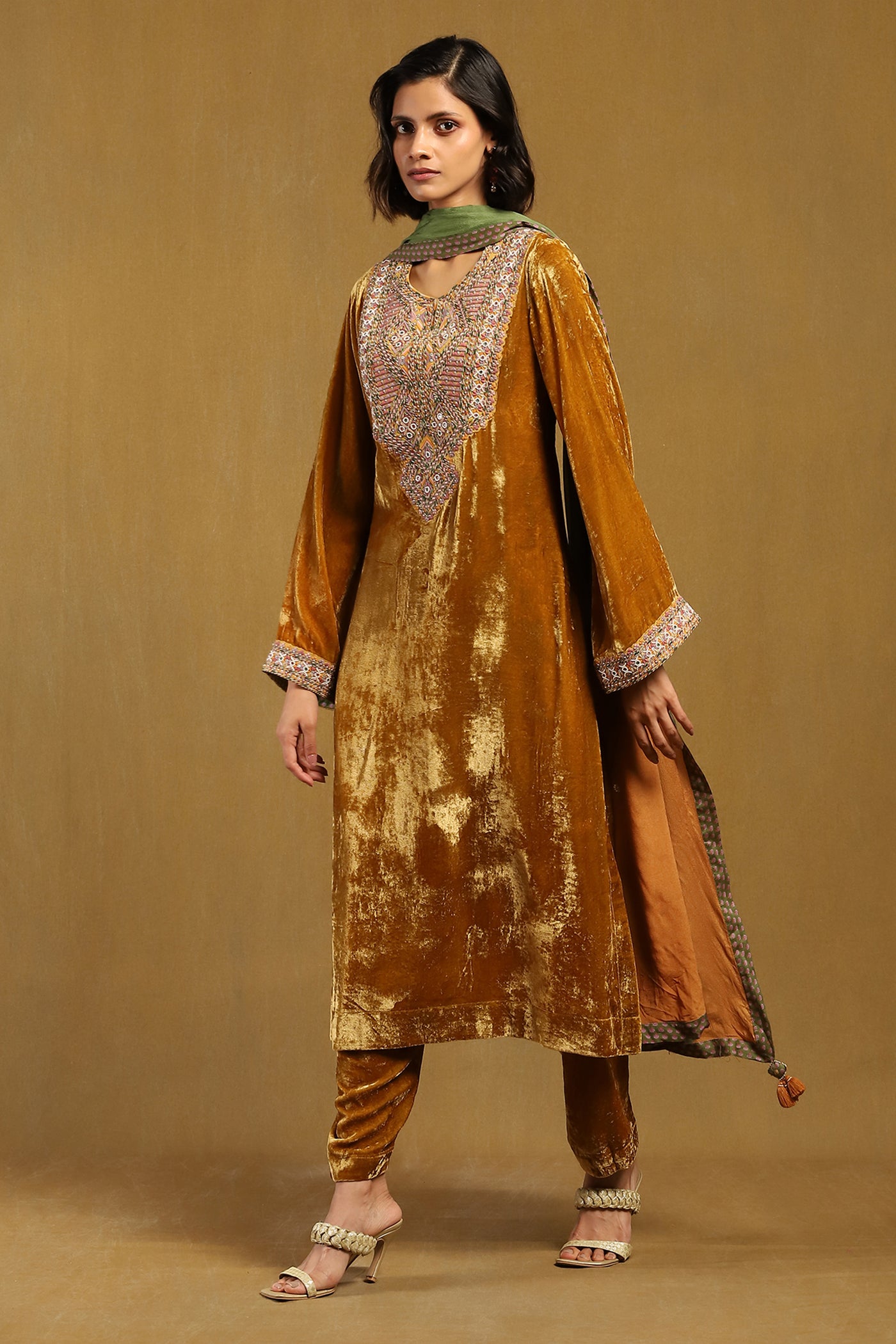 Ritu Kumar Yellow Pushp Kurta With Pant And Dupatta indian designer wear online shopping melange singapore