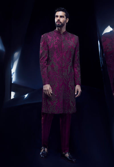 Rohit Gandhi Rahul Khanna Garnet Sherwani indian designer wear online shopping melange singapore