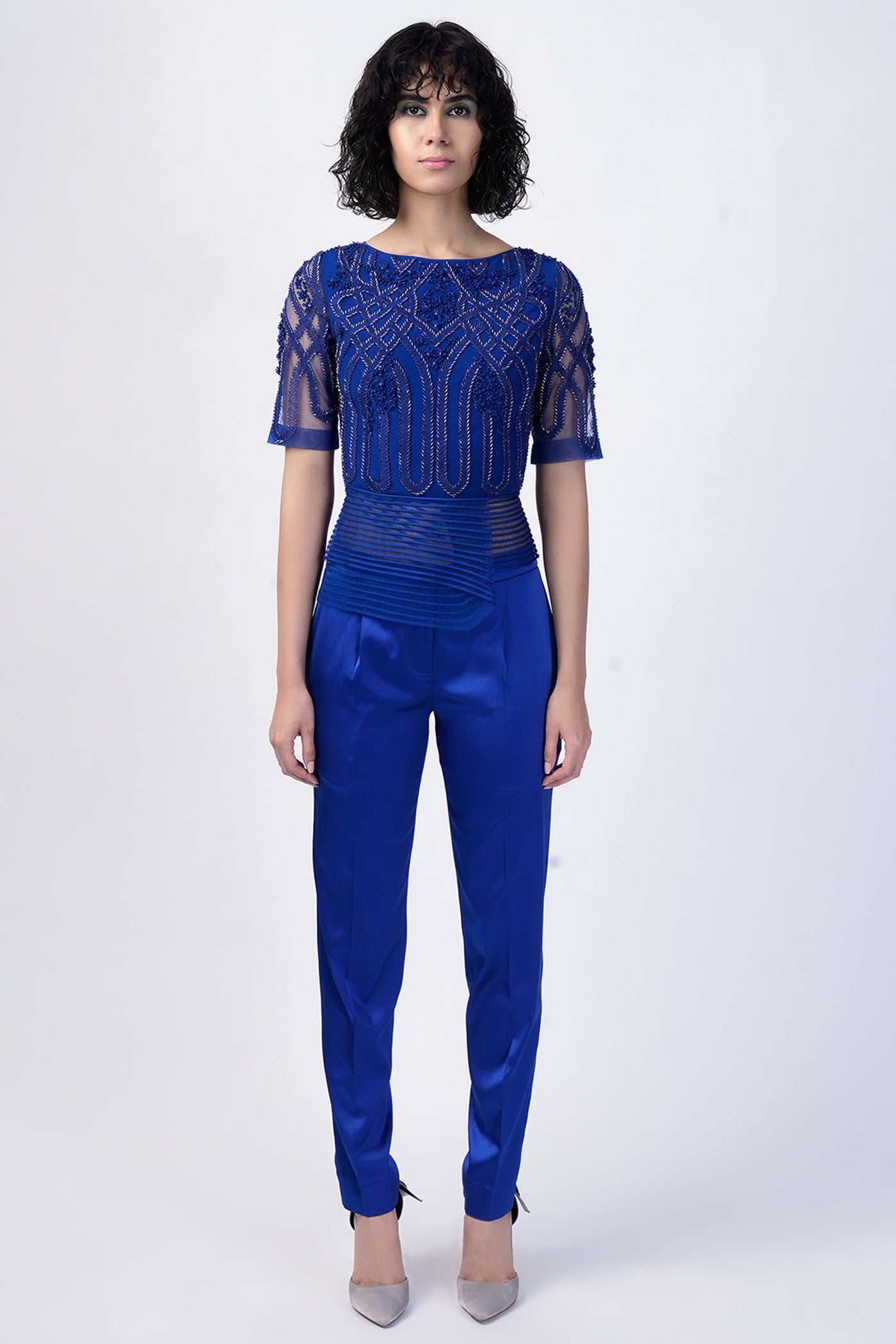 Rohit Gandhi Rahul Khanna Nautical Peplum Top ndian designer wear online shopping melange singapore