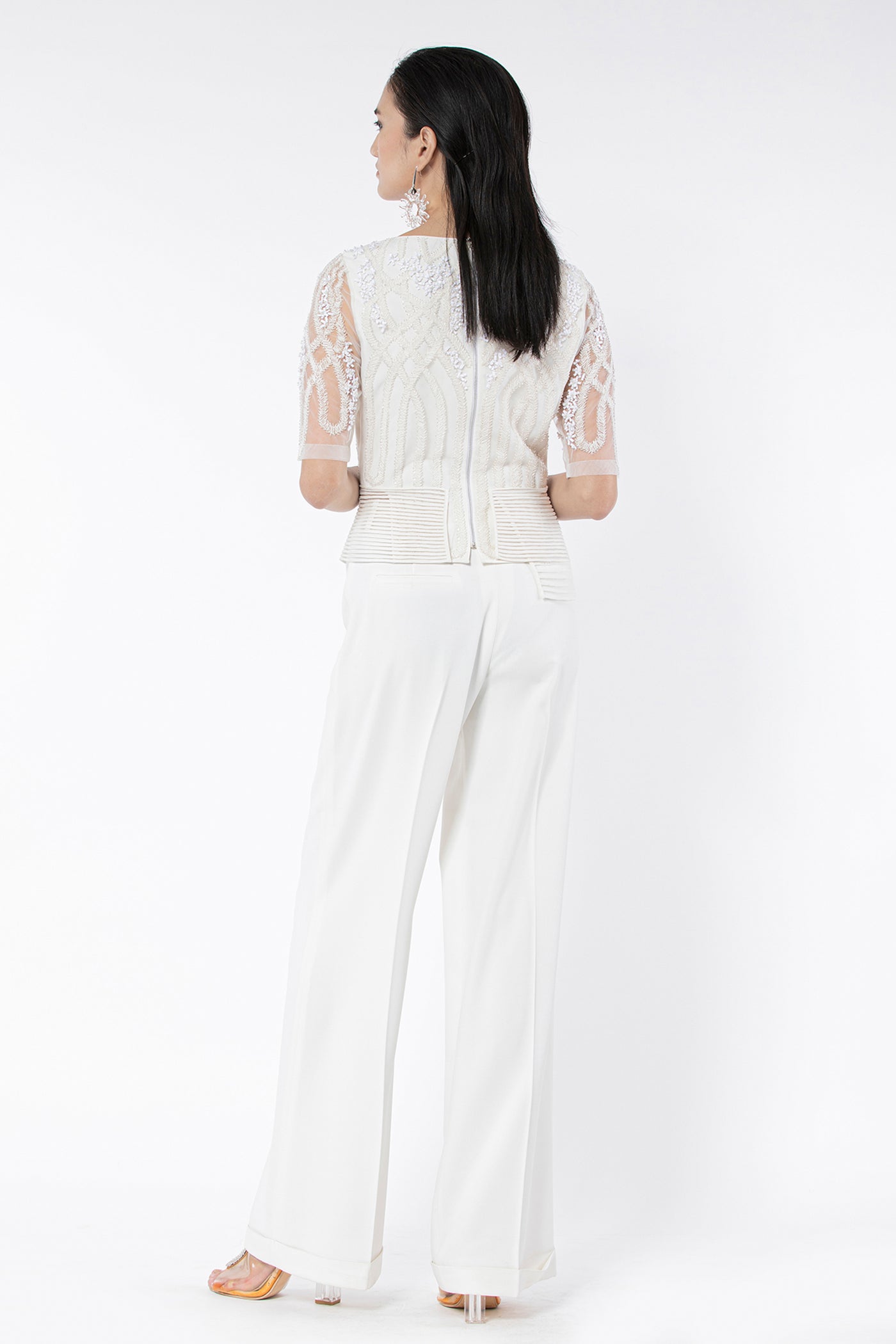 Rohit Gandhi Rahul Khanna Off White Embroidered Peplum Top indian designer wear online shopping melange singapore