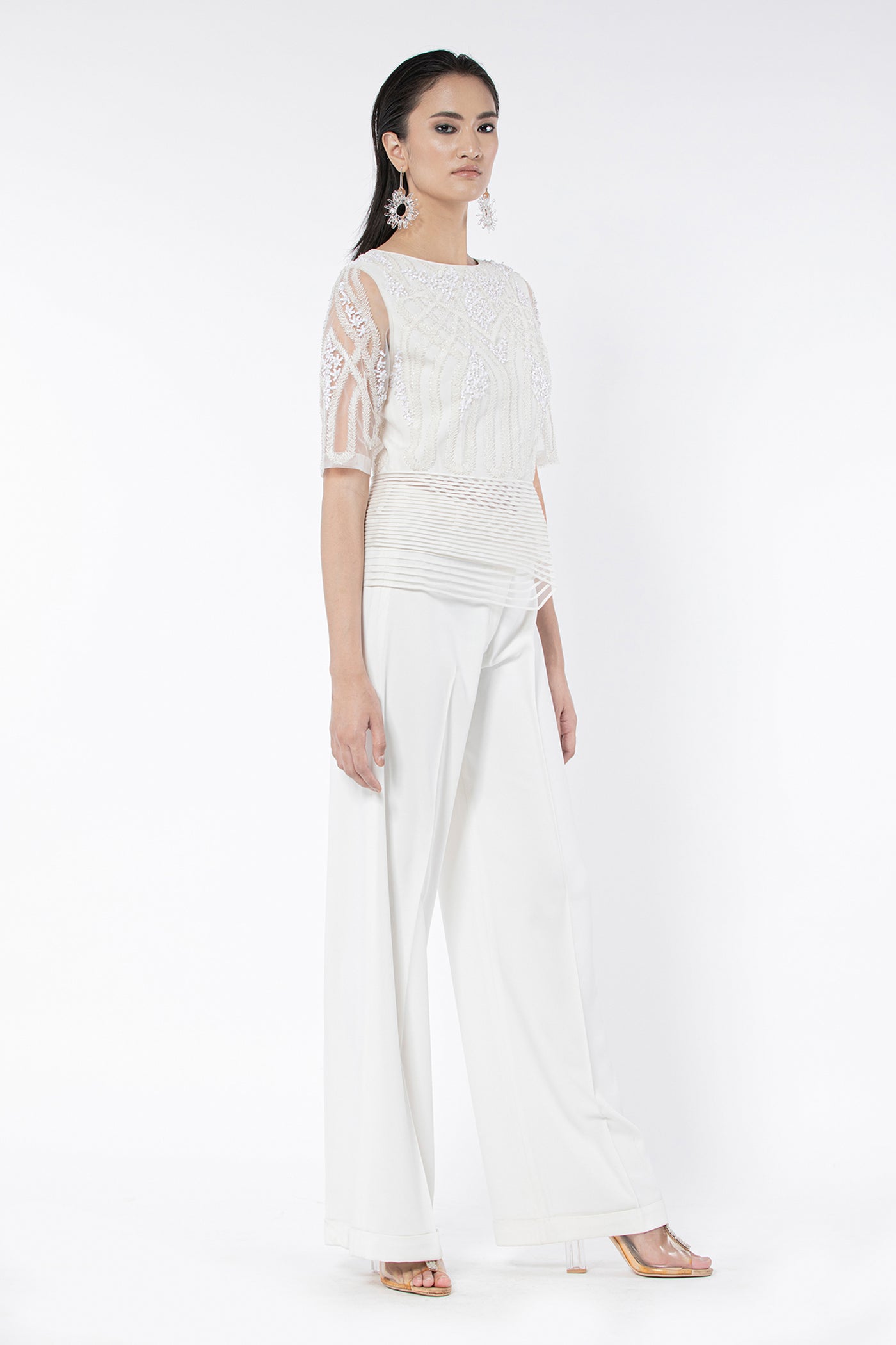 Rohit Gandhi Rahul Khanna Off White Embroidered Peplum Top indian designer wear online shopping melange singapore