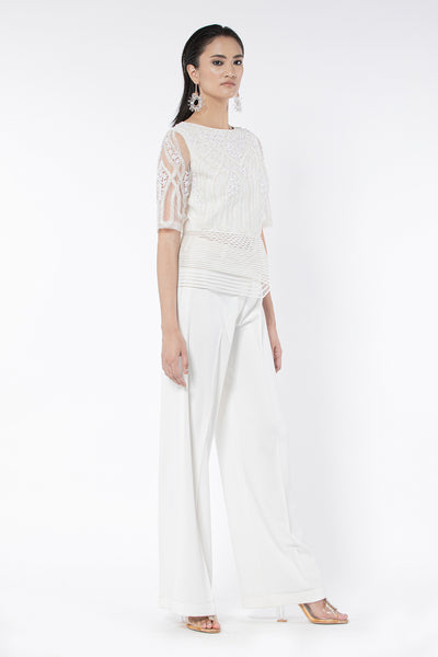 Rohit Gandhi Rahul Khanna Off White Embroidered Peplum Top indian designer wear online shopping melange singapore