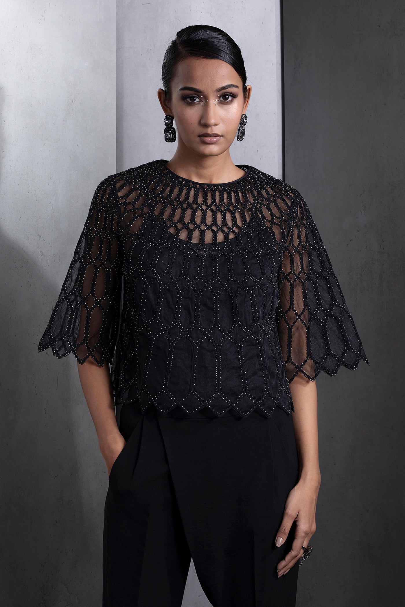 Rohit Gandhi Rahul Khanna Stygian Structured Top indian designer wear online shopping melange singapore
