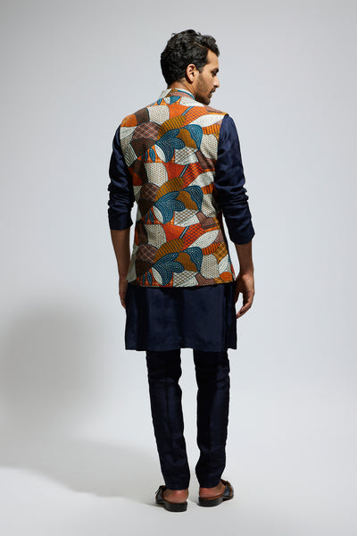 SVA Abstract Bundi Paired With Solid Blue Kurta And Pants indian designer wear online shopping melange singapore