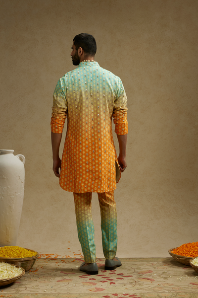 SVA Menswear Blue Orange Ombre Print Highlighted Kurta Set Online Shopping Melange Singapore Indian Designer Wear