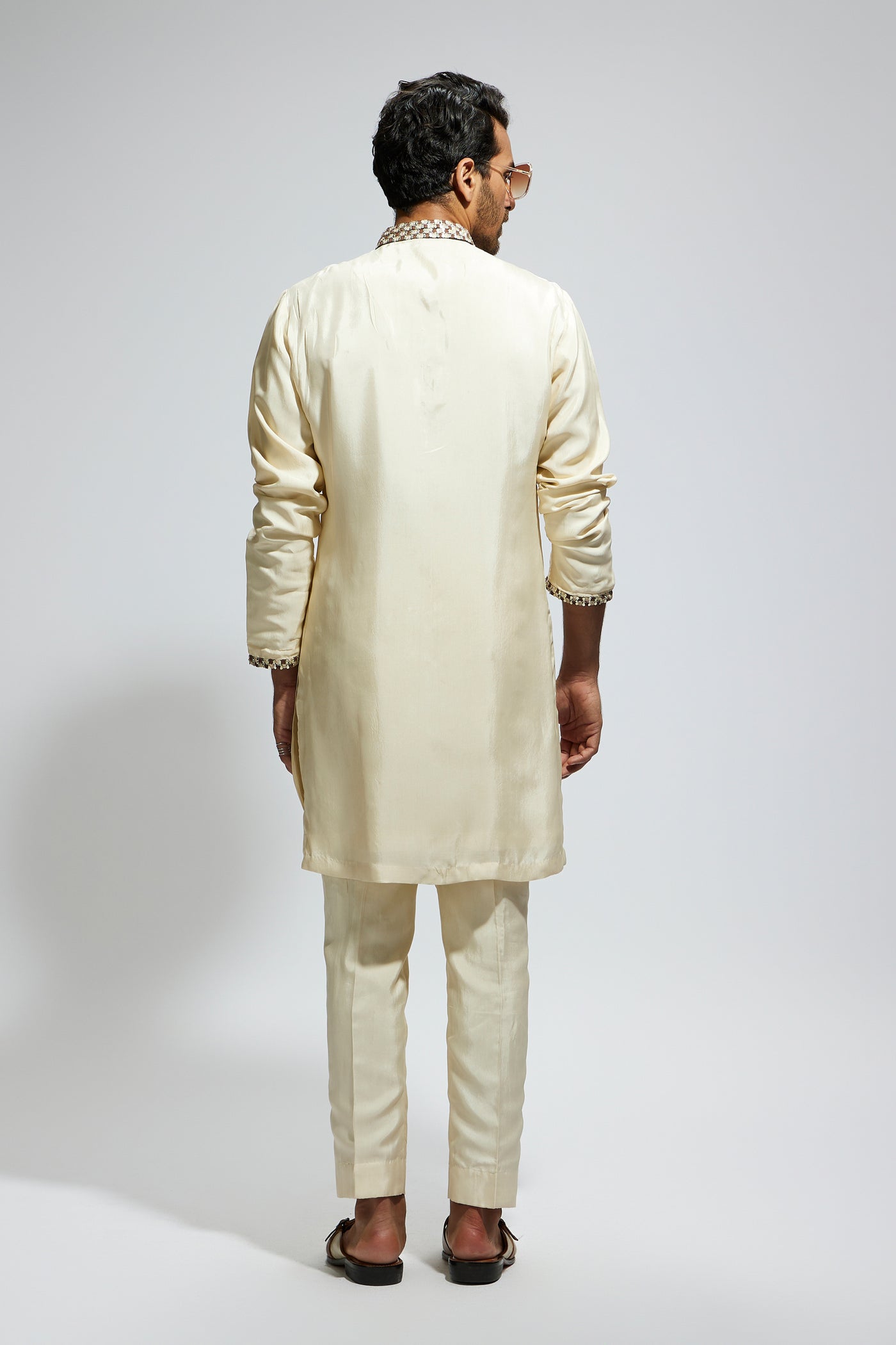 SVA Beige Solid Kurta With Embellished Collar And Kurta Patti indian designer wear online shopping melange singapore