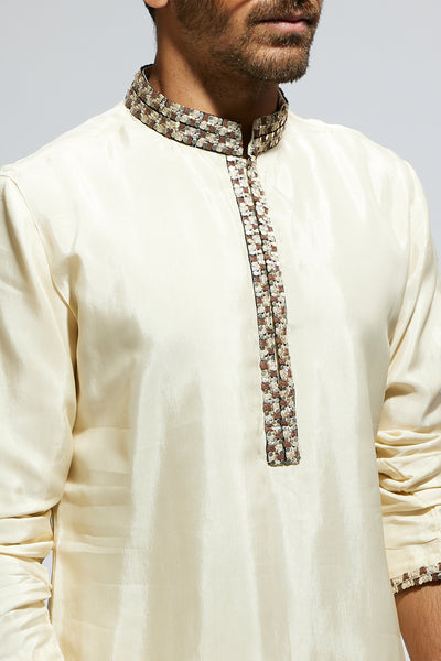 SVA Beige Solid Kurta With Embellished Collar And Kurta Patti indian designer wear online shopping melange singapore