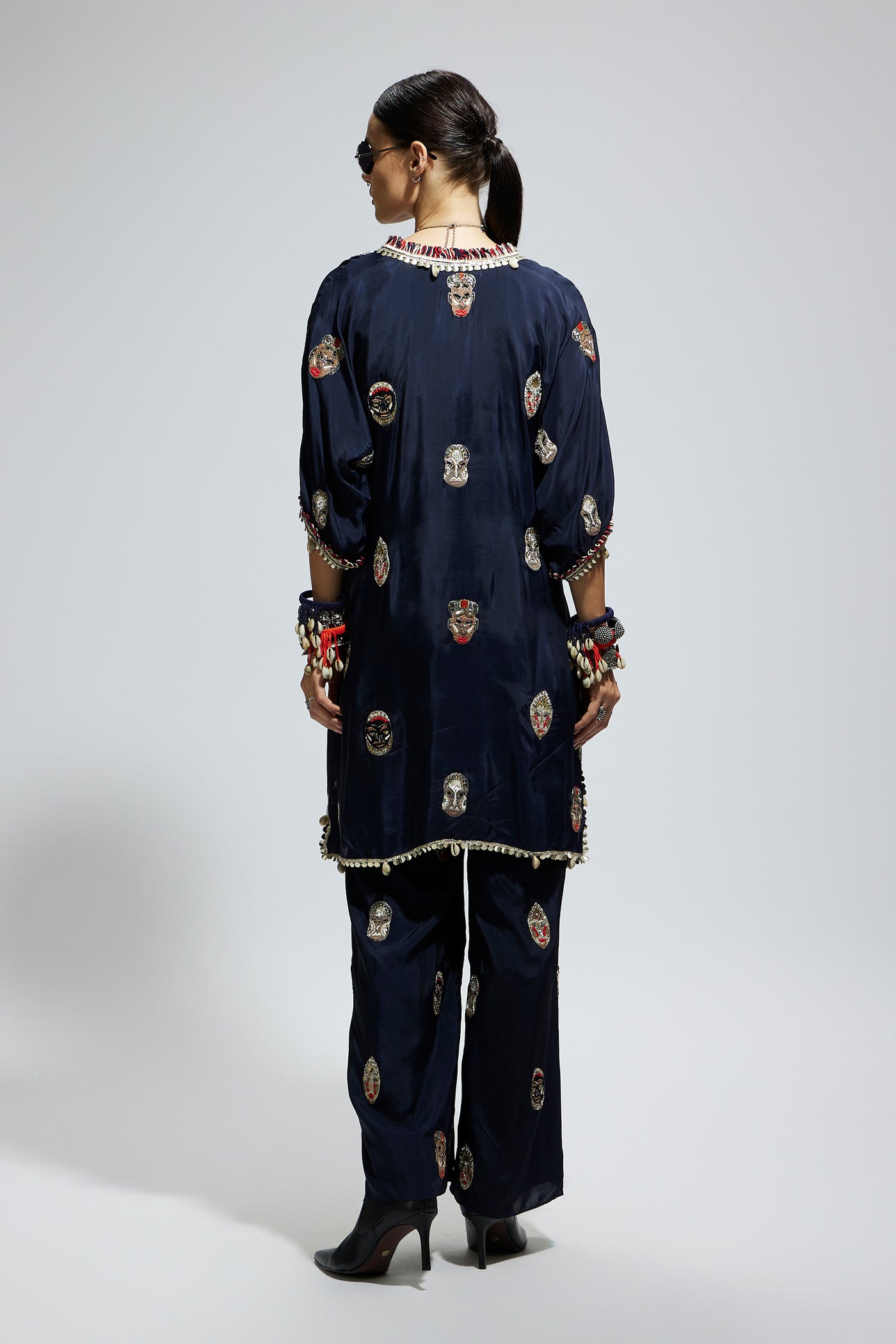 SVA Blue Mask Embroidered Kurta Set indian designer wear online shopping melange singapore