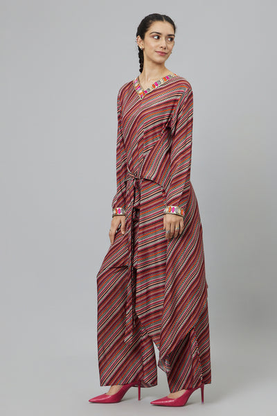 SVA Bohemian Stripe Print Front Tie Up Tunic Set indian designer wear online shopping melange singapore