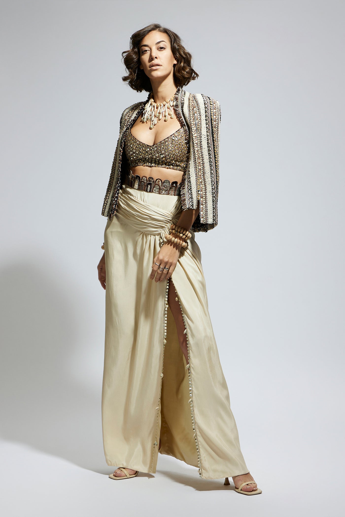 SVA Embellished And Textured Cape Jacket Set indian designer wear online shopping melange singapore