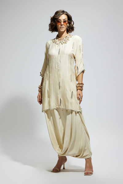 SVA Ivory Embellished Tunic With Drape Skirt indian designer wear online shopping melange singapore