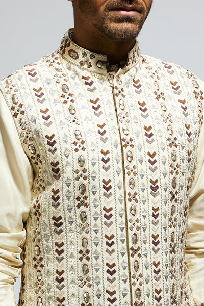 SVA Ivory Geo Embellished Bundi indian designer wear online shopping melange singapore