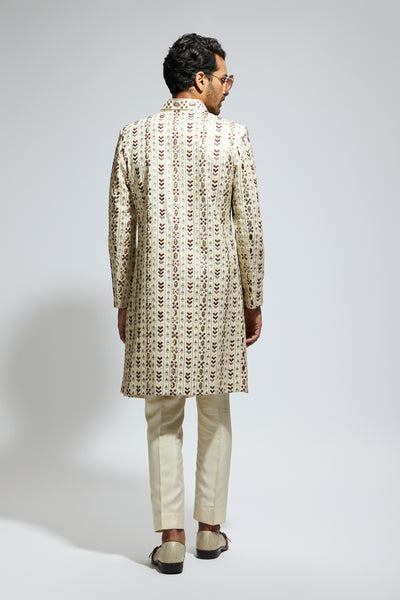 SVA Ivory Geo Embroidered Sherwani With Pants indian designer wear online shopping melange singapore