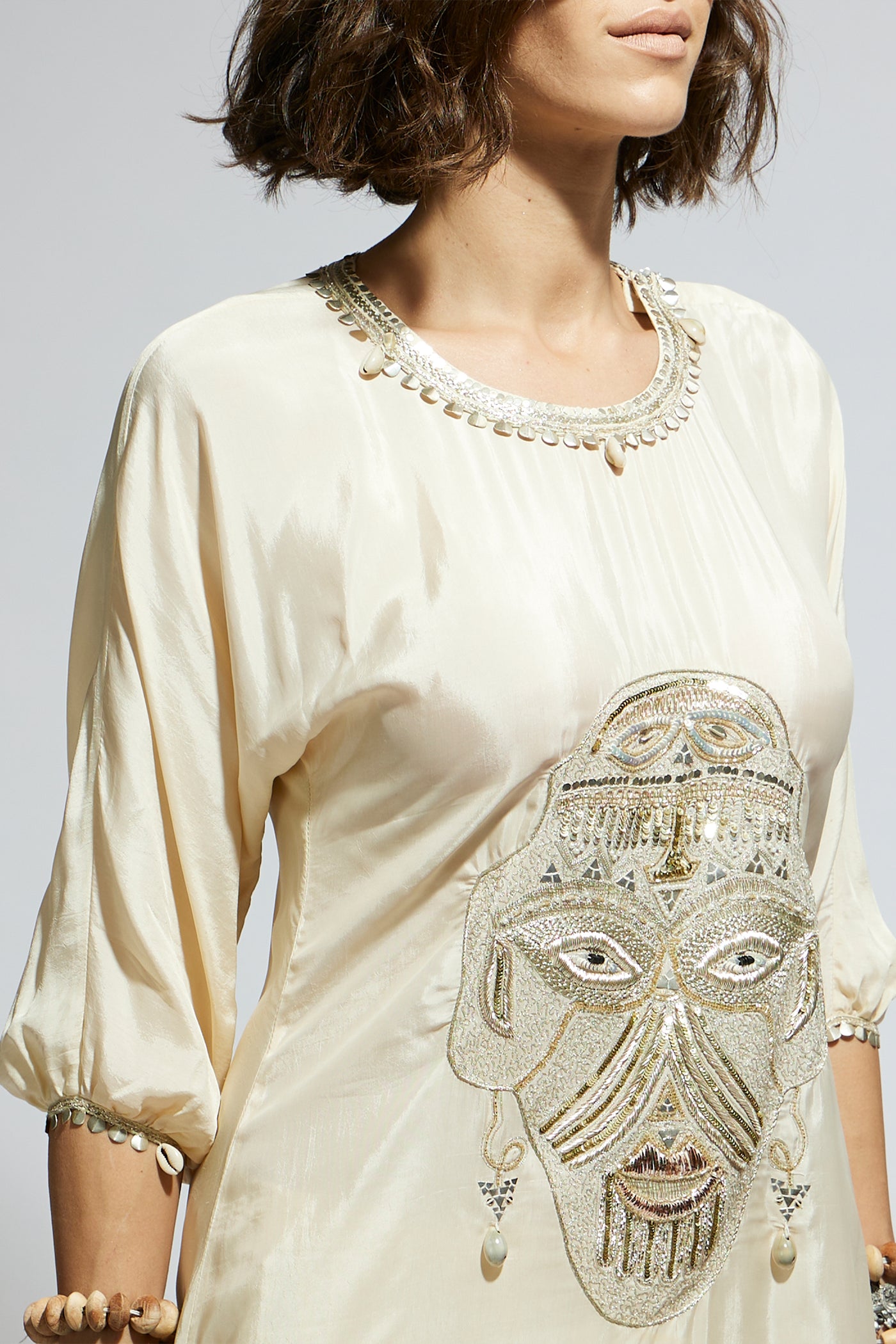 SVA Ivory Metal Embellished Mask Coord Set indian designer wear online shopping melange singapore