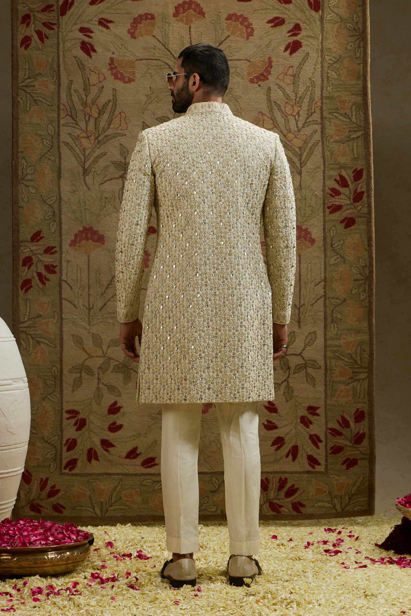 Magnolia Cream Embellished Sherwani and Pants