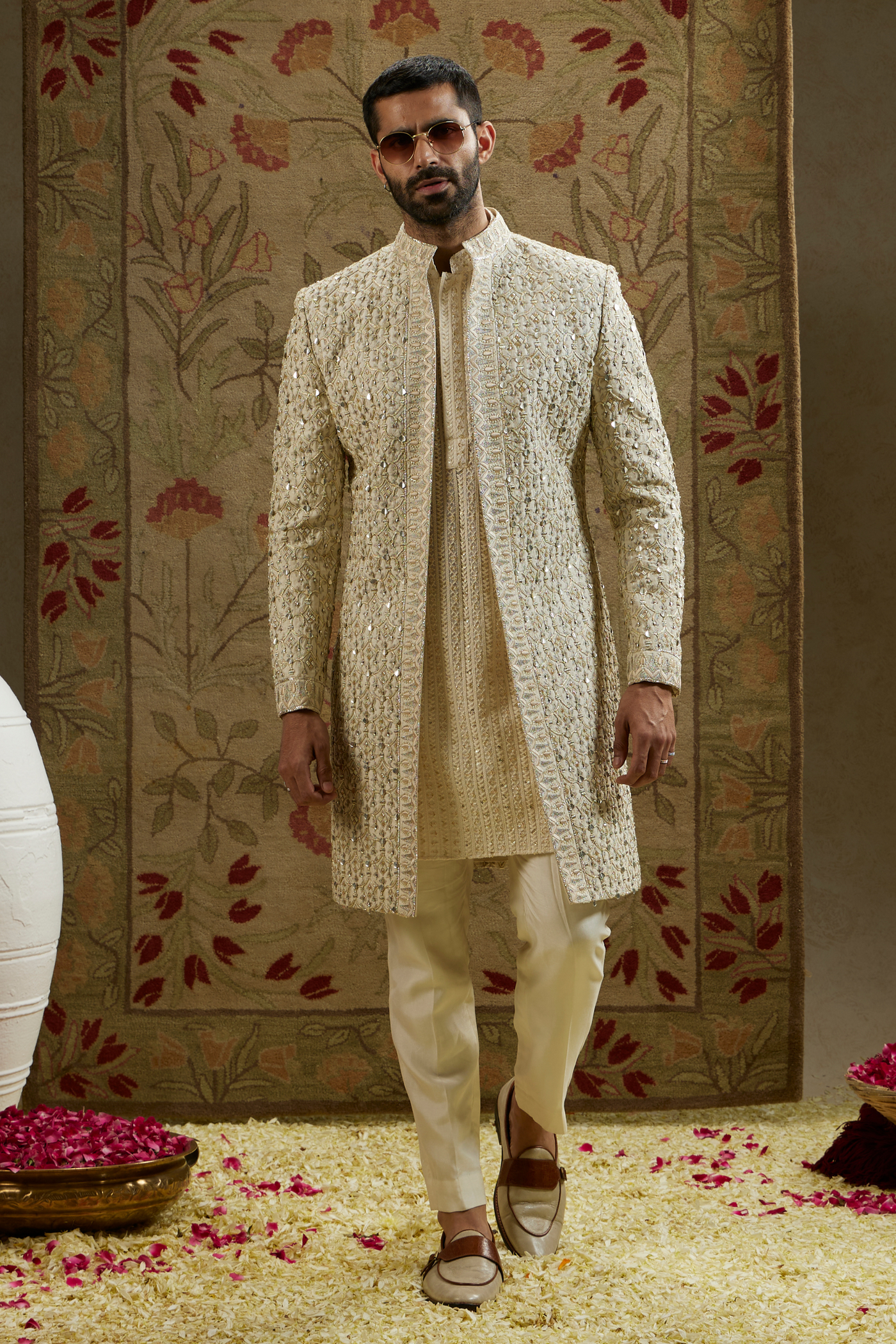 Magnolia Cream Embellished Sherwani and Pants