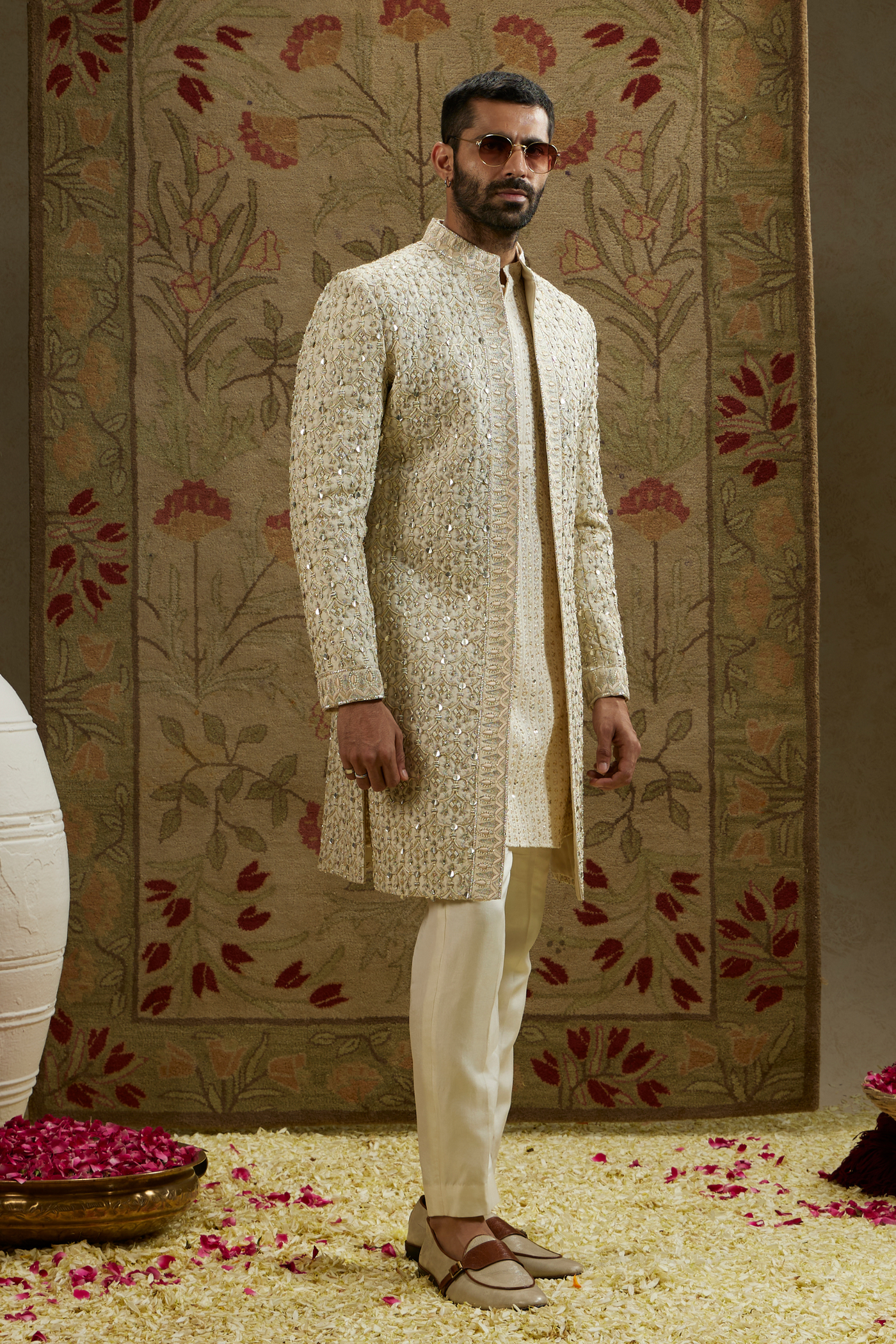 Magnolia Cream Embellished Sherwani and Pants