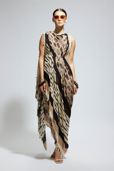 SVA Mask And Feather Print Crop Top Set indian designer wear online shopping melange singapore