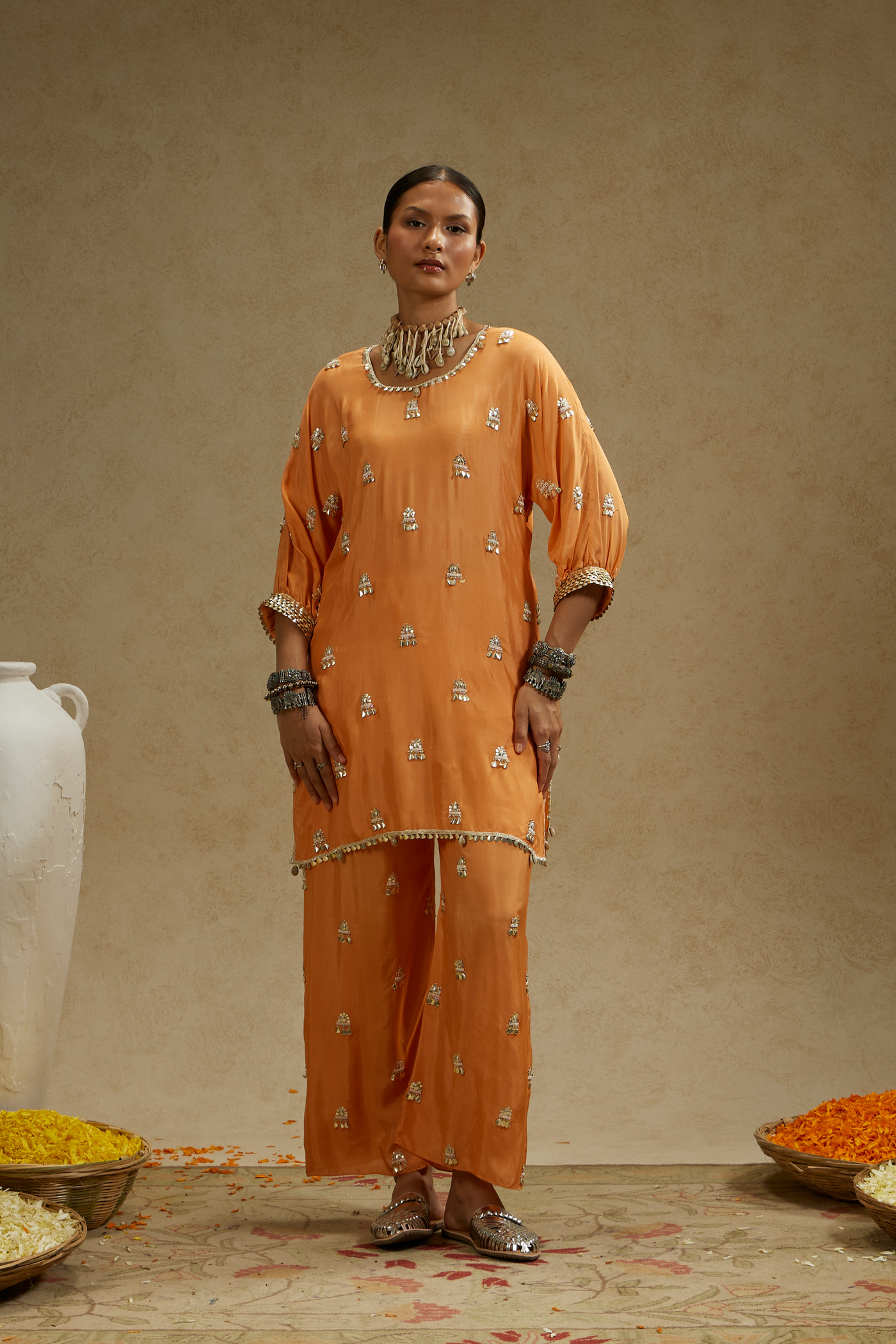 SVA Orange Embellished Tunic Set Womenswear Indian Designer Wear Melange Singapore Online Shopping