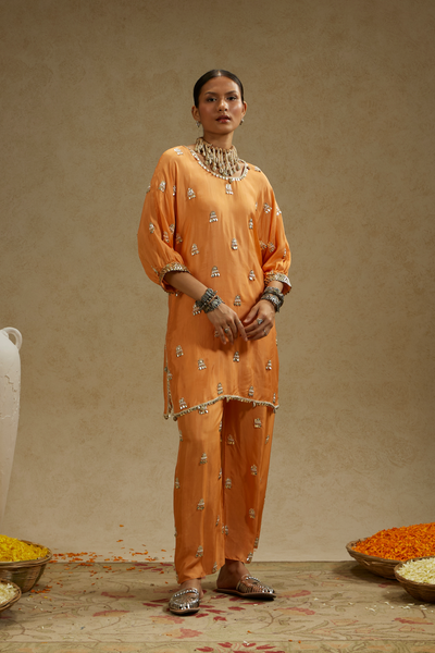 SVA Orange Embellished Tunic Set Womenswear Indian Designer Wear Melange Singapore Online Shopping