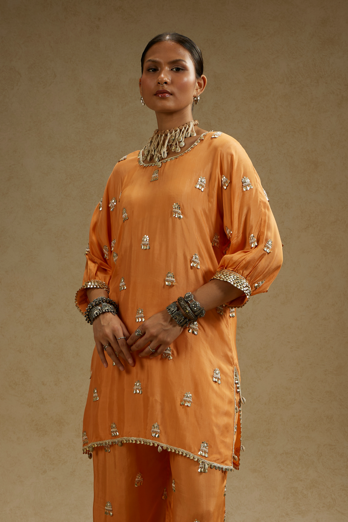 SVA Orange Embellished Tunic Set Womenswear Indian Designer Wear Melange Singapore Online Shopping