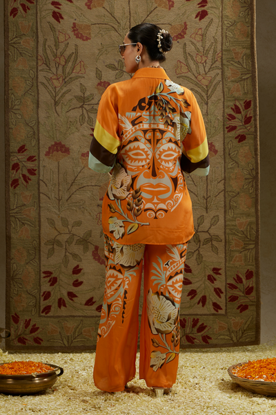 SVA Womenswear Orange Mask Print Co-ord Set Indian Designer Wear Melange Singapore Online Shopping