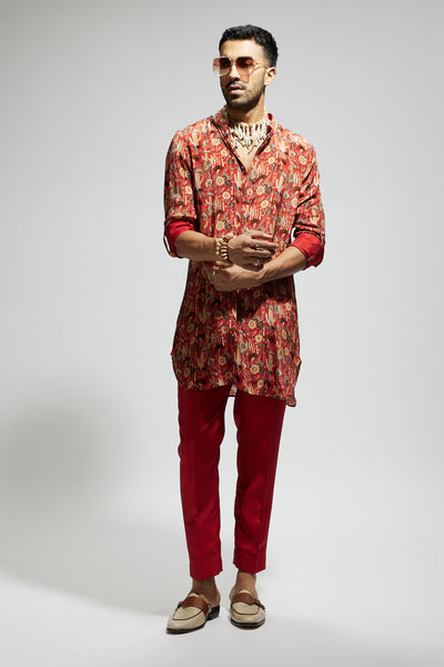 SVA Orange Jaal Rolled Up Sleeves Kurta indian designer wear online shopping melange singapore