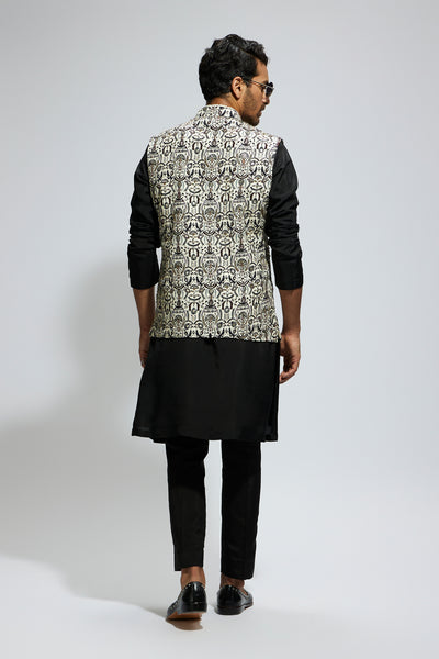 SVA White Leaf Printed Bundi With Kurta And Pants indian designer wear online shopping melange singapore