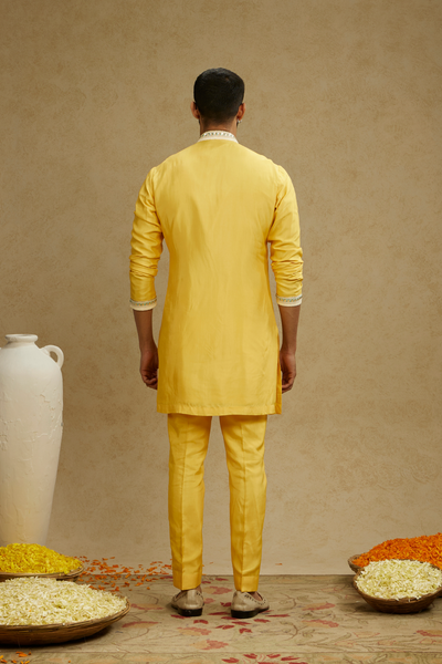 SVA Menswear Dandelion Yellow Front Open Threadwork Embroidered Kurta Paired With Pants Online Shopping Indian Designer Wear Melange Singapore