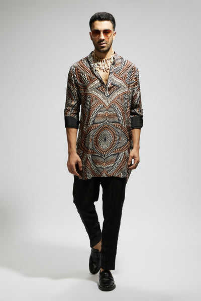 SVA Zentangle Print Rolled Up Sleeves Kurta indian designer wear online shopping melange singapore