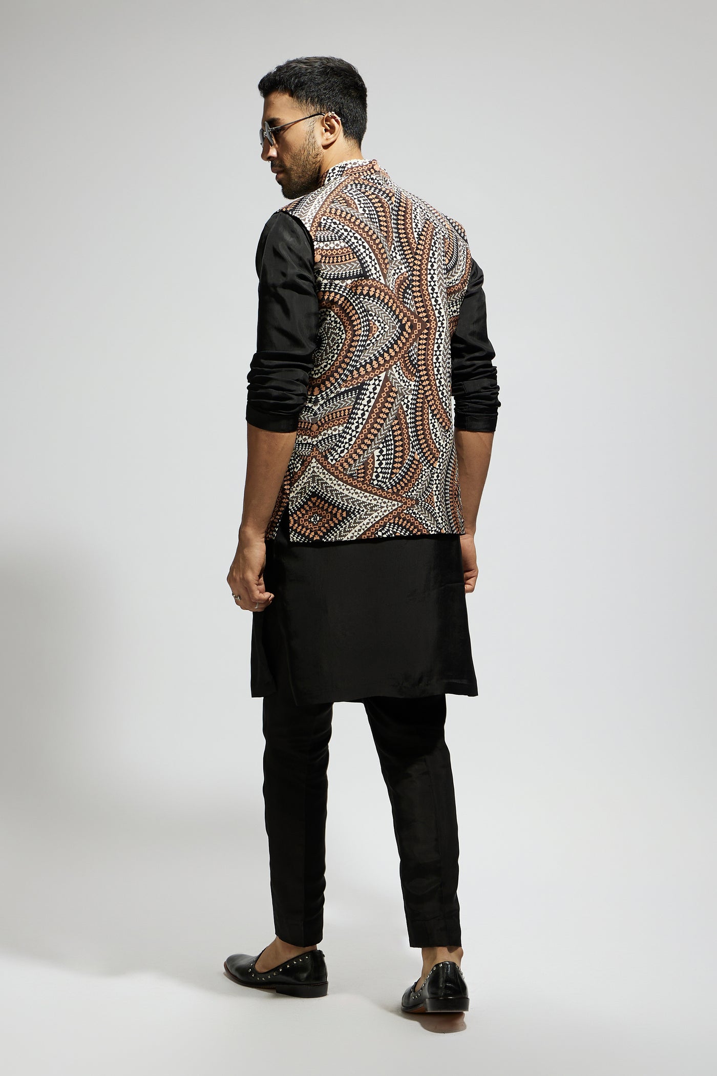 SVA Zentangle Printed Bundi With Black Solid Kurta With Pants indian designer wear online shopping melange singapore