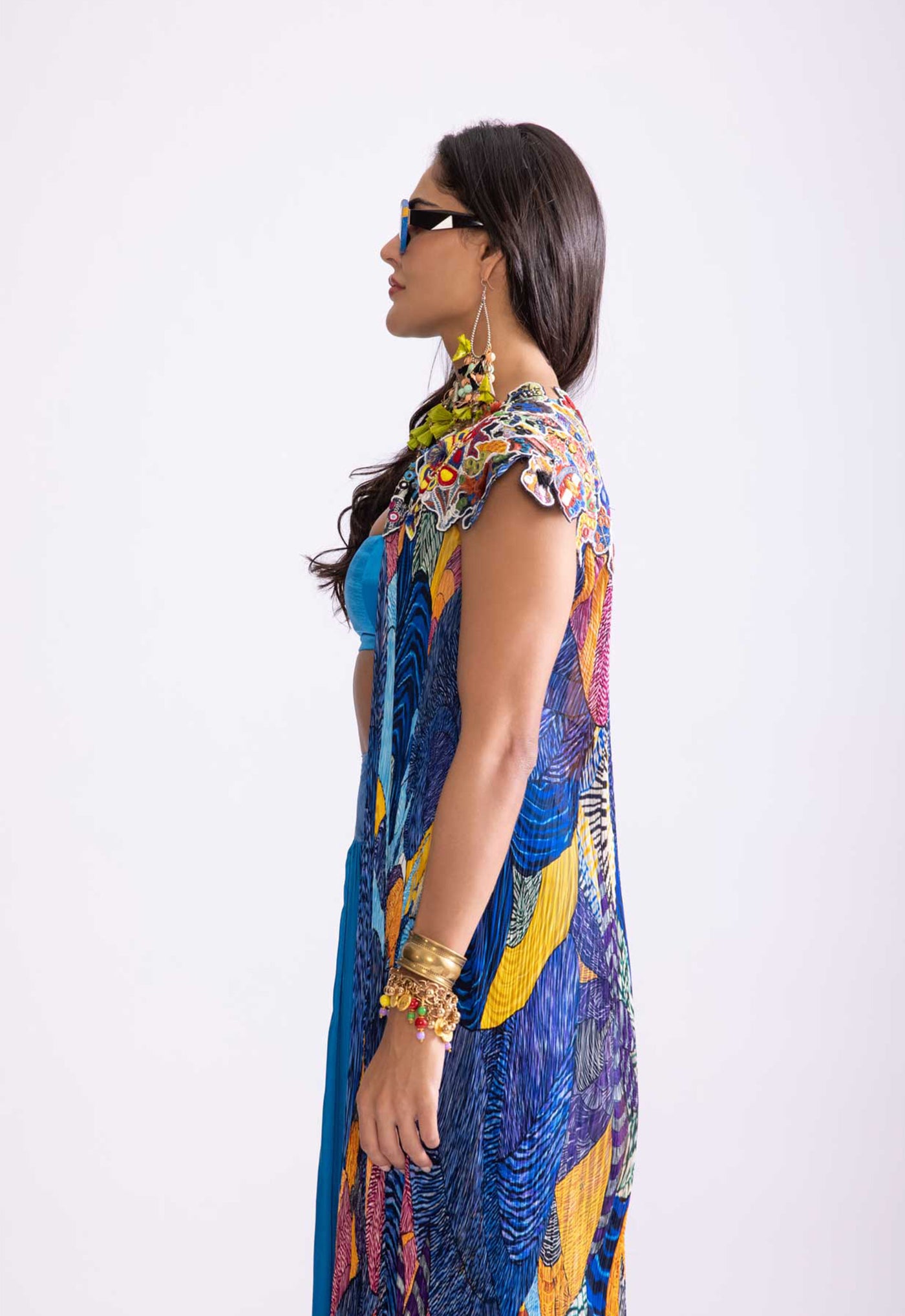 Saaksha & Kinni Floral Cape indian designer wear online shopping melange singapore