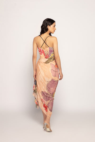 Saaksha & Kinni Erinwinkle Bandhani Print Side Draped Midi Dress indian designer wear online shopping melange singapore