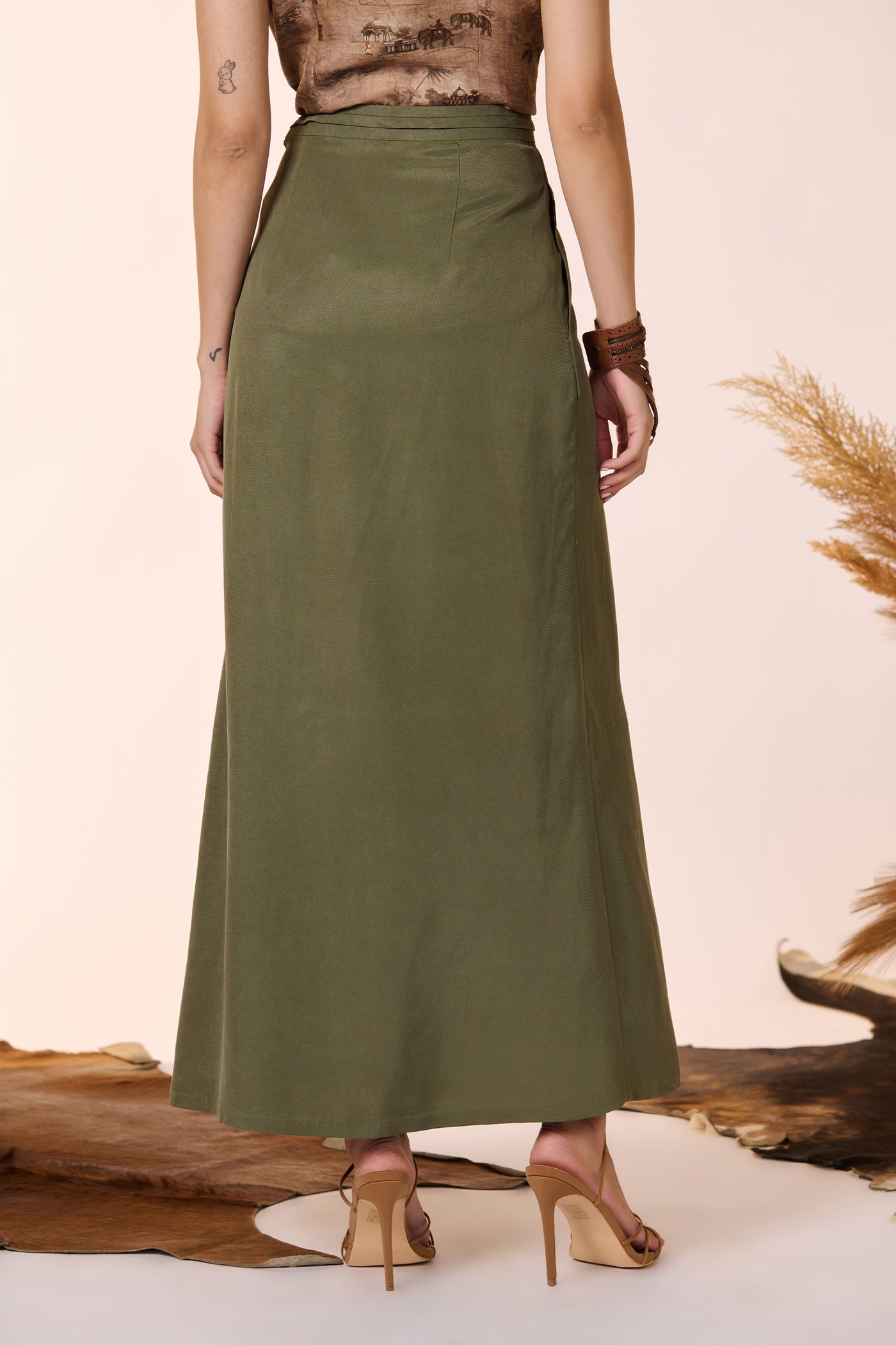 Shantanu & Nikhil Olive Wrap Around Skirt indian designer wear online shopping melange singapore