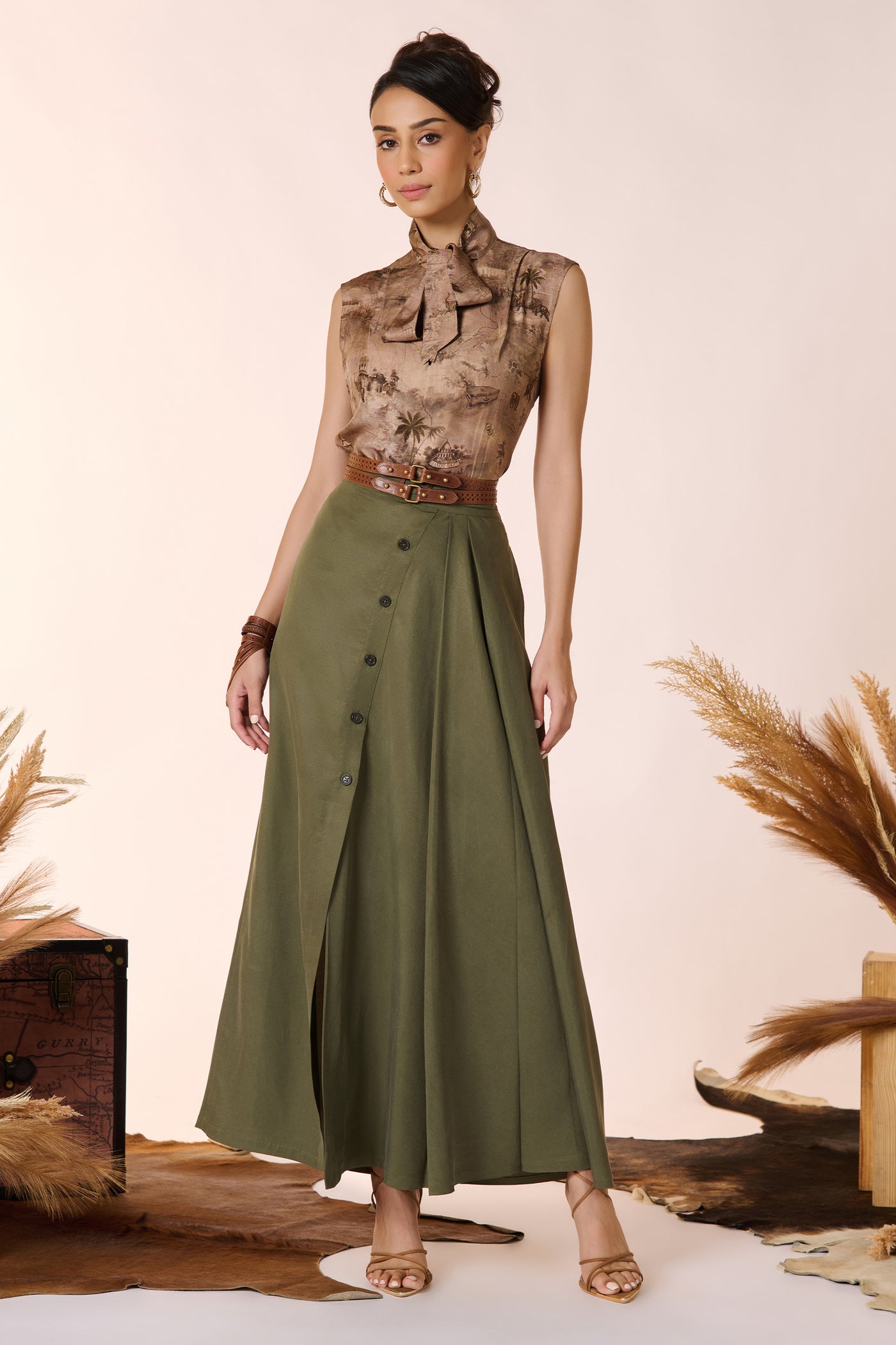 Shantanu & Nikhil Olive Wrap Around Skirt indian designer wear online shopping melange singapore