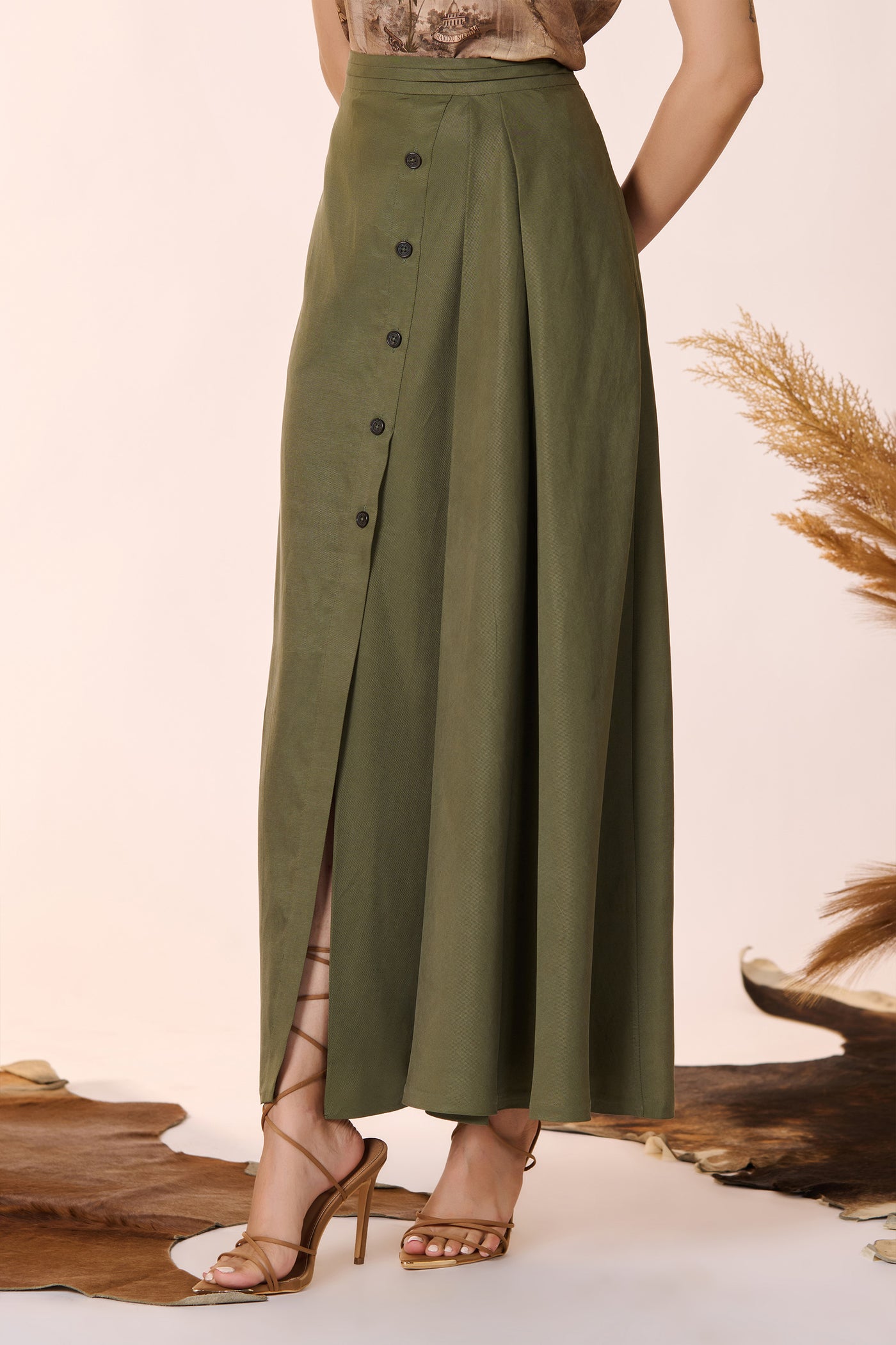 Shantanu & Nikhil Olive Wrap Around Skirt indian designer wear online shopping melange singapore