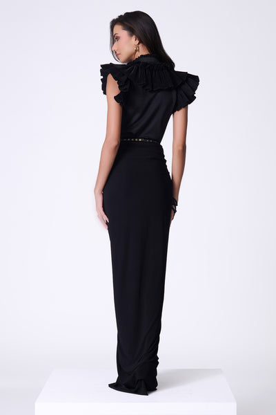 Shantanu & Nikhil Black Crepe Ruffle Shirt indian designer wear online shopping melange singapore