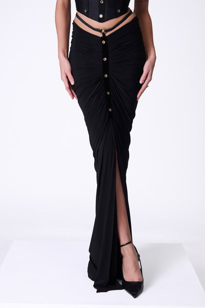 Shantanu & Nikhil Black Gathered Skirt With Belt indian designer wear online shopping melange singapore
