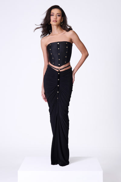 Shantanu & Nikhil Black Gathered Skirt With Belt indian designer wear online shopping melange singapore
