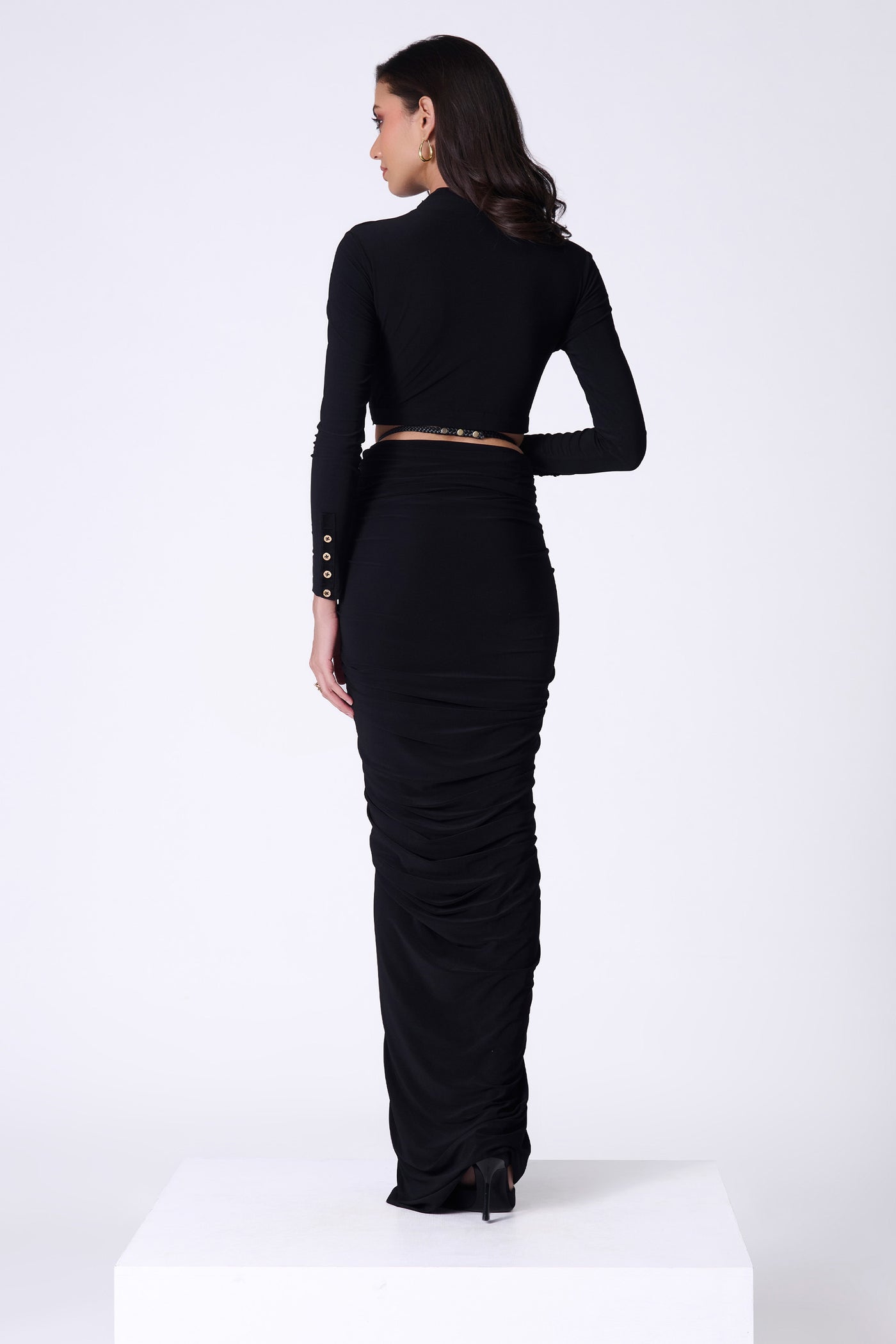 Shantanu & Nikhil Black Halter Neck Drape Top indian designer wear online shopping melange singapore