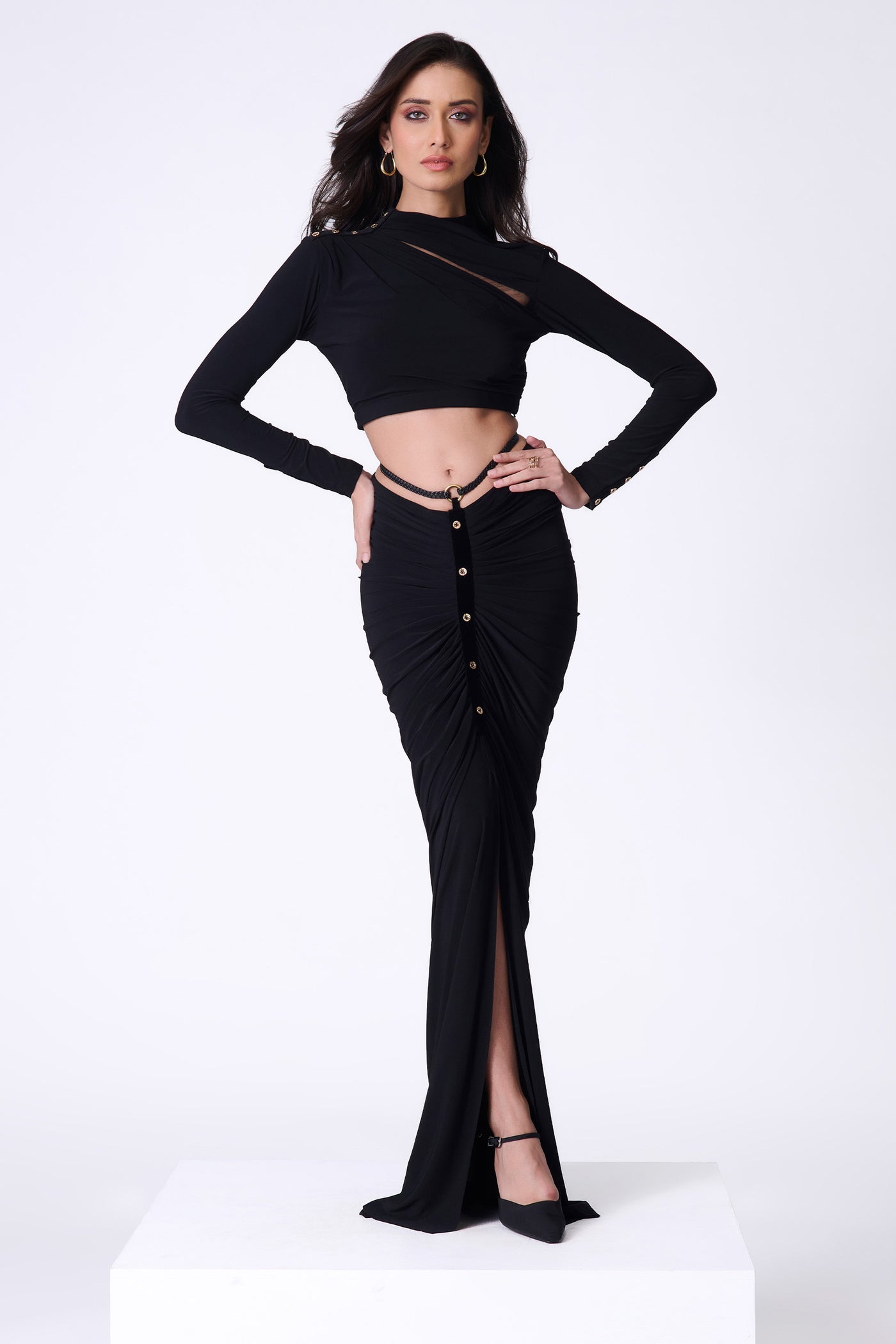 Shantanu & Nikhil Black Halter Neck Drape Top indian designer wear online shopping melange singapore