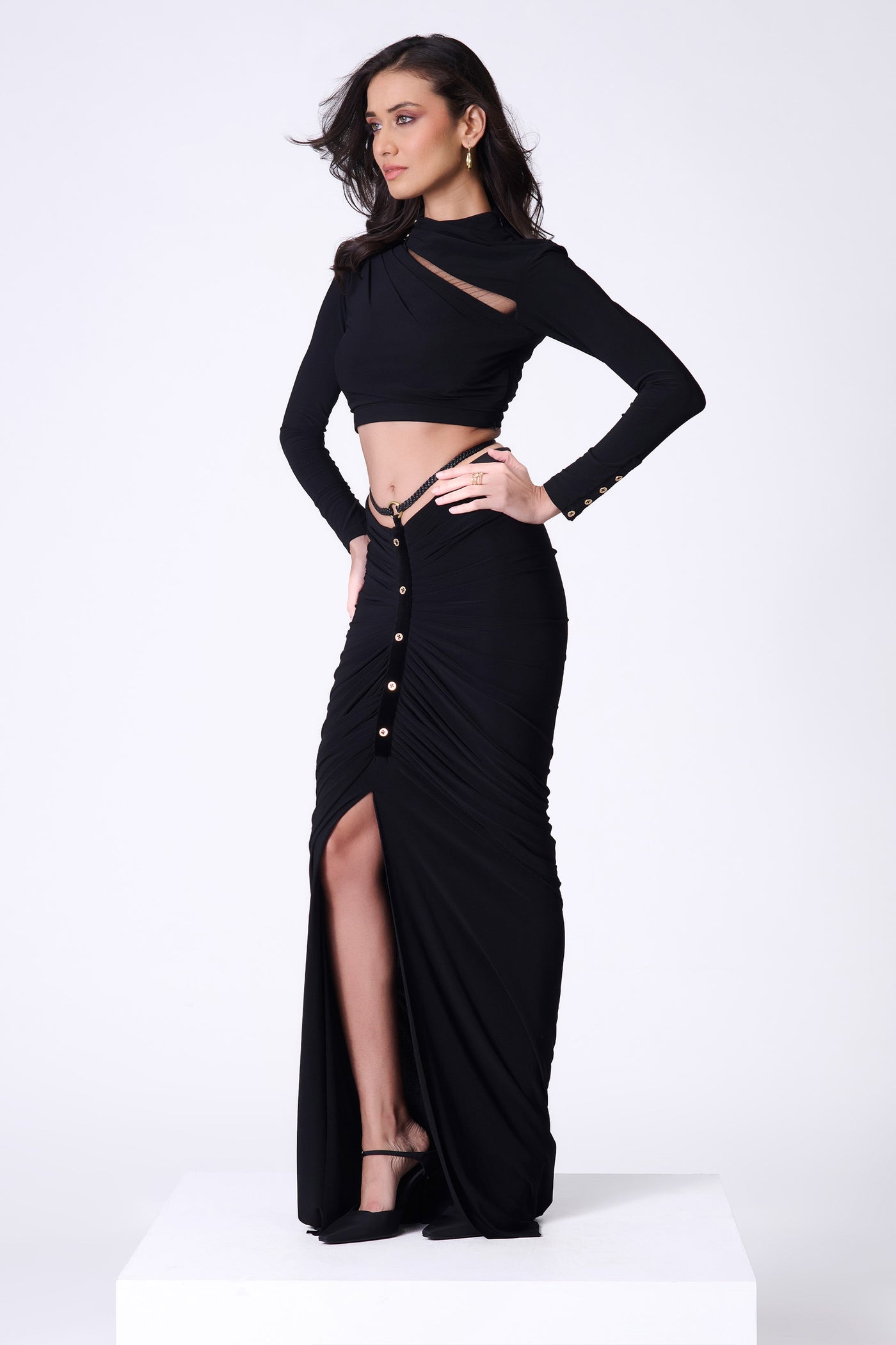 Shantanu & Nikhil Black Halter Neck Drape Top indian designer wear online shopping melange singapore